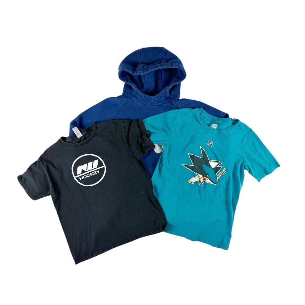 Boys Hockey Bundle Size M/L 3 Pc NHL Sharks Bauer Hoodie Tees